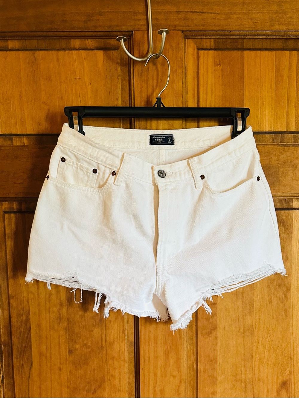 Abercrombie & Fitch White Frayed Hem Denim Shorts
